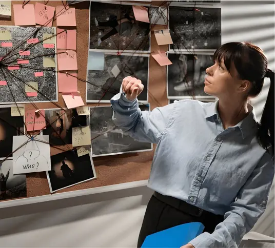 Investigator reviewing a case board